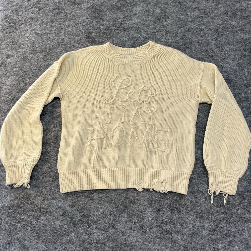 Wildfox Cream Sweater With 'Let's Stay Home' Design Size M
